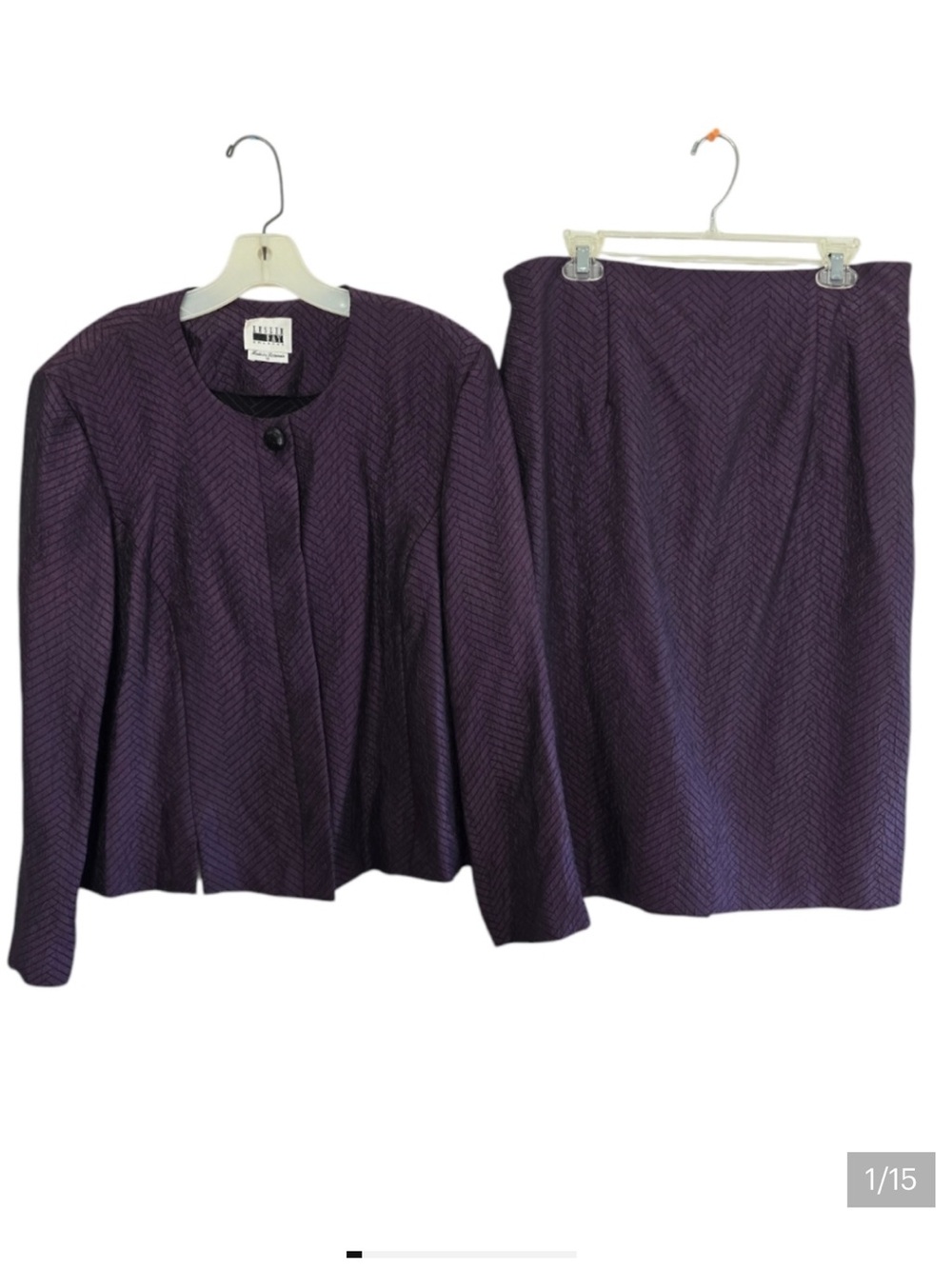Leslie Fay Deep Purple Herringbone Skirt Set